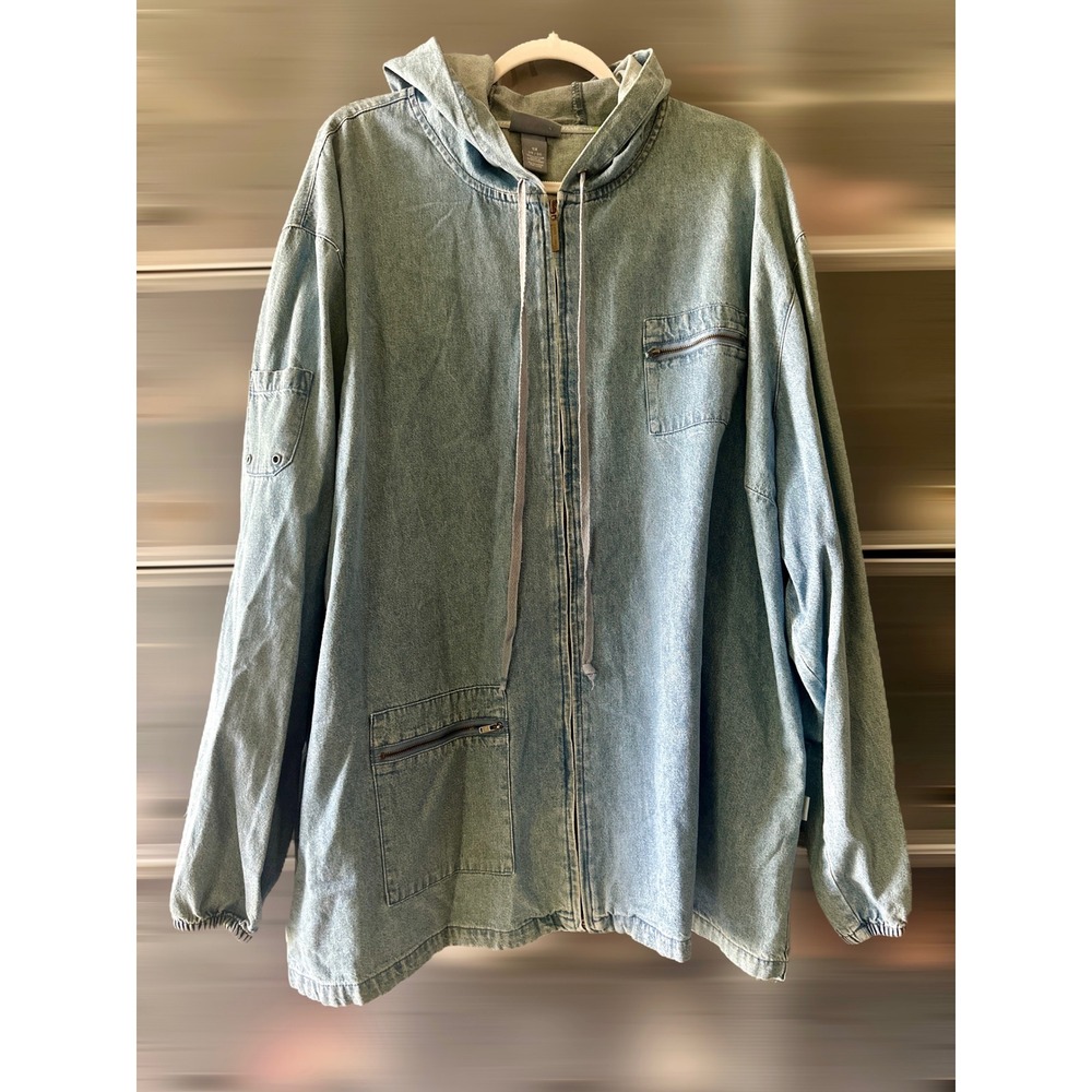 Liz & Me Sport Blue Denim Full Zip Hooded Jacket Womens 5X 34/36 Light Wash New